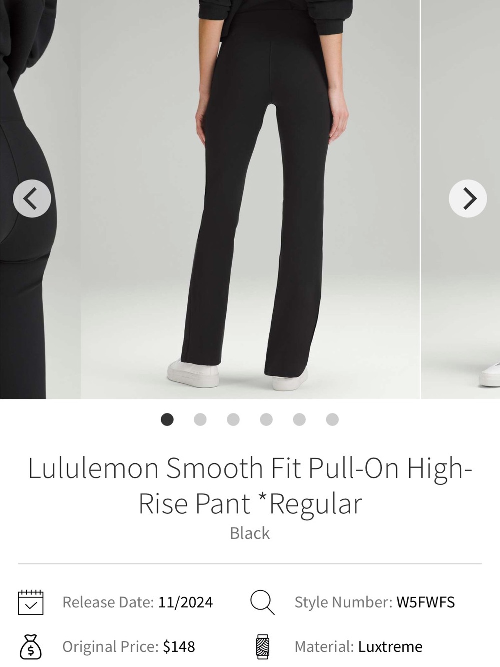 Lululemon smooth fit high rise pant black 12
